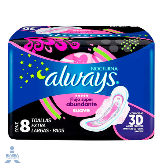 Toalla Sanitaria Always Pinkcess Nocturna con alas 8 pzas.