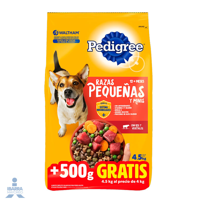 Alimento Pedigree Razas Pequeñas y Minis 4 kg + 500 g GRATIS