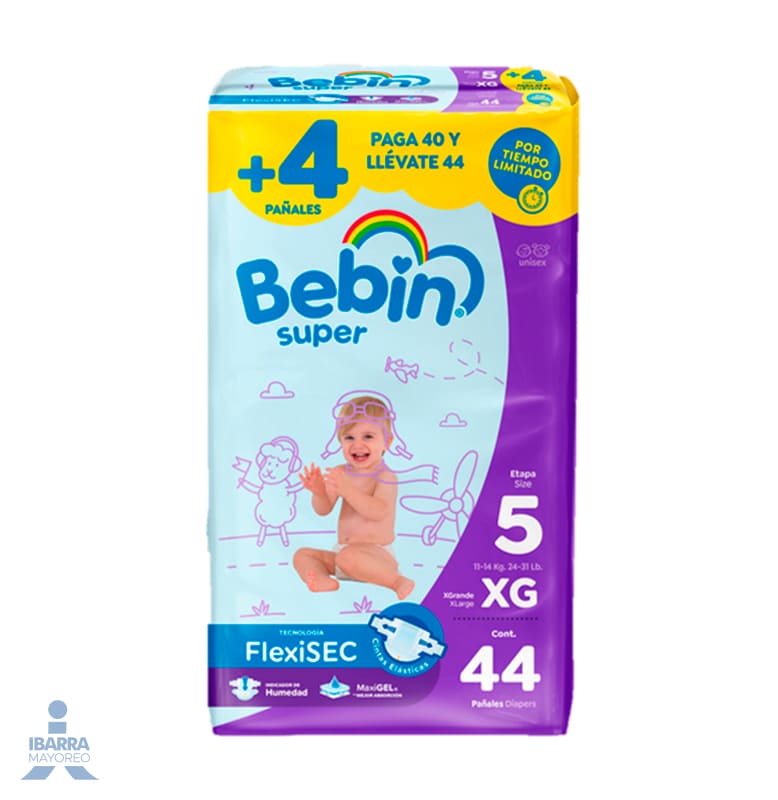 Pañal Bebin Super Extra Grande 40 pzas. + 4 pzas.