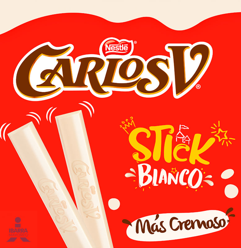 Chocolate Carlos V Stick Blanco bolsa con 20 piezas 8 g c/u