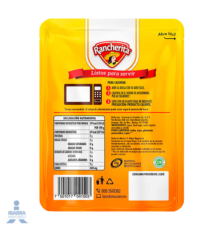 Frijol Negro Refrito Rancherita Bolsa 430 g