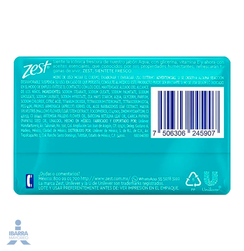 Jabón de Tocador Zest Aqua 90 g