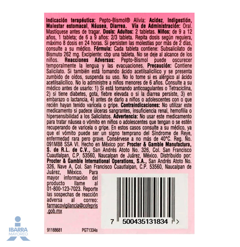 Pepto Bismol Tabletas 12 pzas.