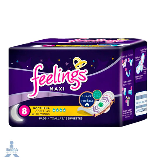 Toalla Sanitaria Feelings Maxi Nocturna con alas 8 pzas.