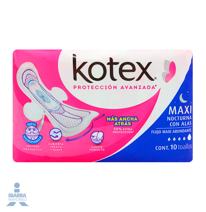 Toalla Sanitaria Kotex Maxi Día y Noche con alas 10 pzas.