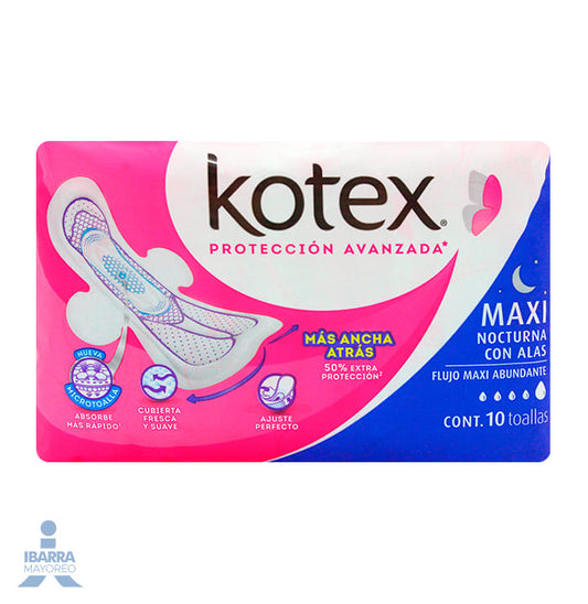 Toalla Sanitaria Kotex Maxi Día y Noche con alas 10 pzas.