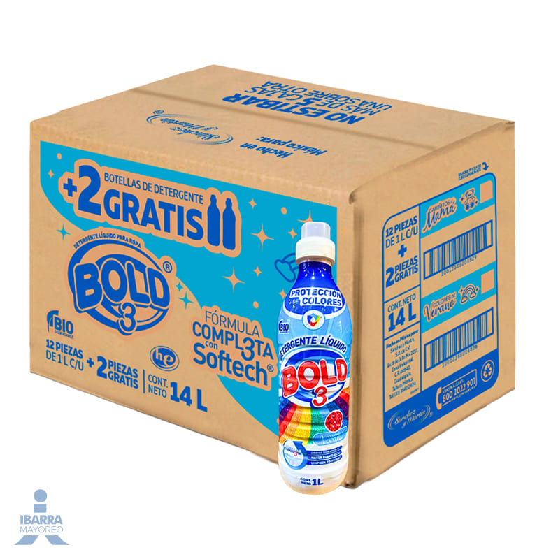 Detergente Bold 3 Color Líquido 12/1 L + 2