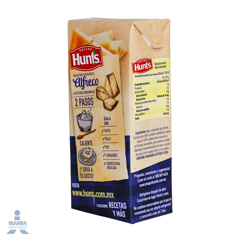 Salsa para pasta Hunts estilo Alfredo 340 g