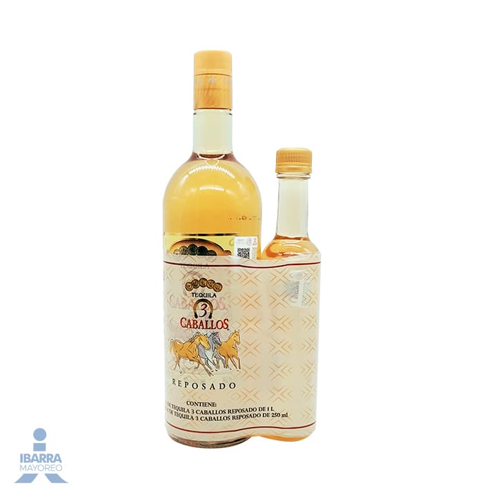 Tequila 3 Caballos Reposado 1 L GRATIS 250 ml