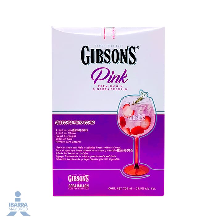 Ginebra Gibson Pink 700 ml + Copa Ballon