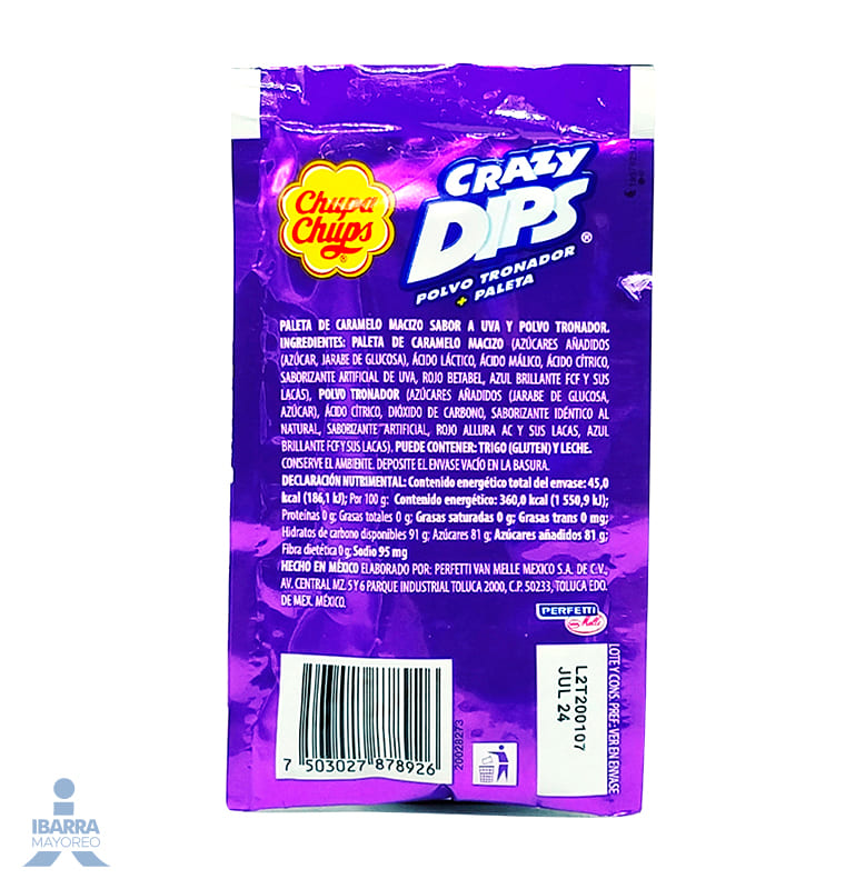 Paleta Chupa Chups Crazy Uva Tira 10 pzas.