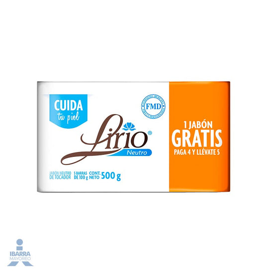 Jabón de tocador Lirio Neutro 4/100 g GRATIS 1 pza.