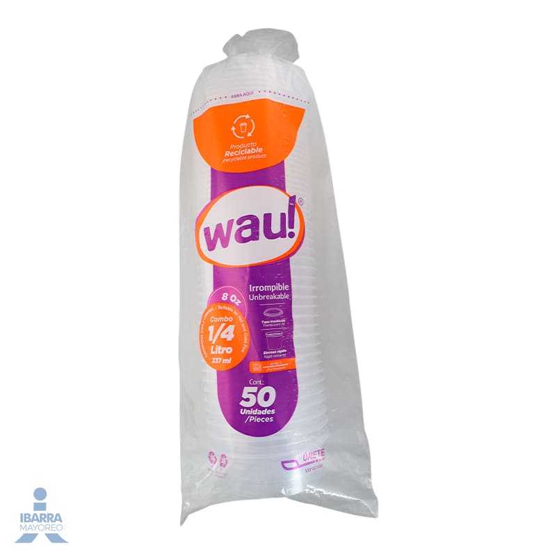 Envase plástico Wau con tapa 1/4 L 50 pzas.