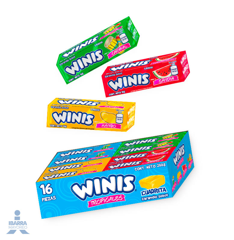 Dulce Winis Cuadreta Tropicales Surtido 16 pzas.