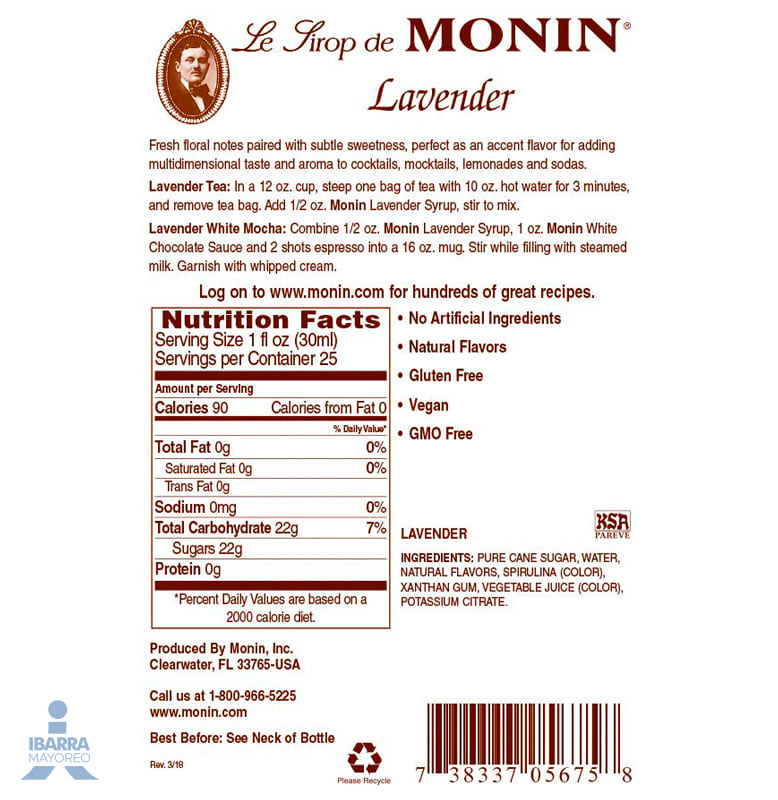 Saborizante Monin Lavander 750 ml