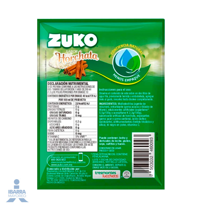 Bebida en Polvo Zuko Sabor Horchata 13 g