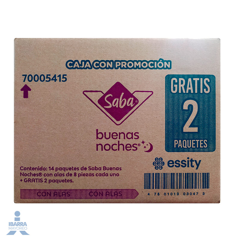 Toalla Sanitaria Saba Buenas Noches con alas 8 pzas. 
