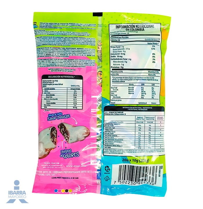 Chocolate Arcor Sapito Chispas 20 pzas