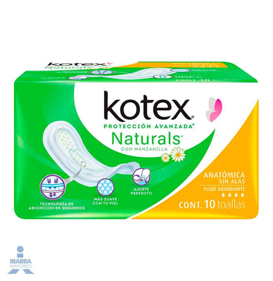 Toalla Sanitaria Kotex Anatómica Manzanilla sin alas 10 pzas.