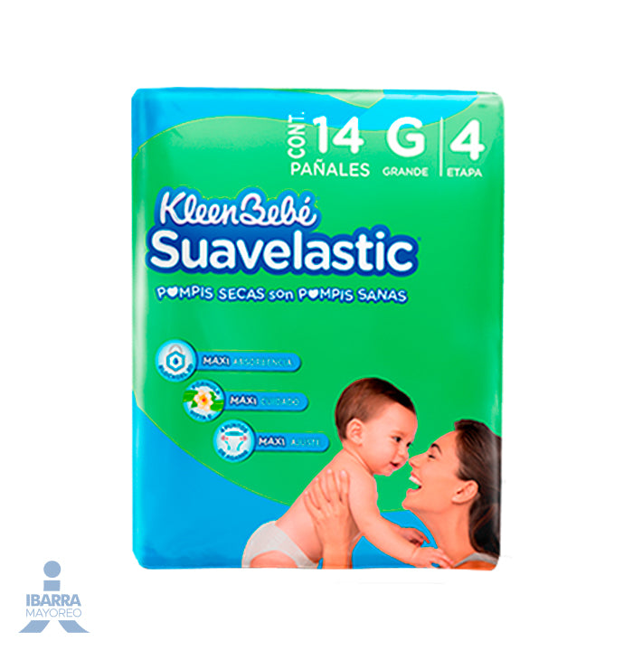 Pañal KleenBebé Suavelastic Max Unisex Grande 14 pzas.