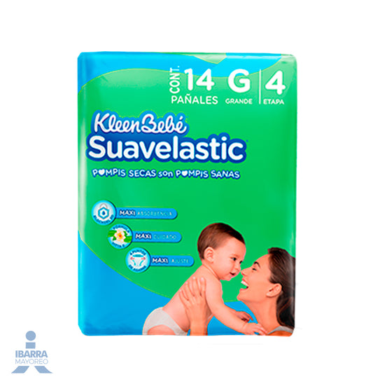 Pañal KleenBebé Suavelastic Max Unisex Grande 14 pzas.