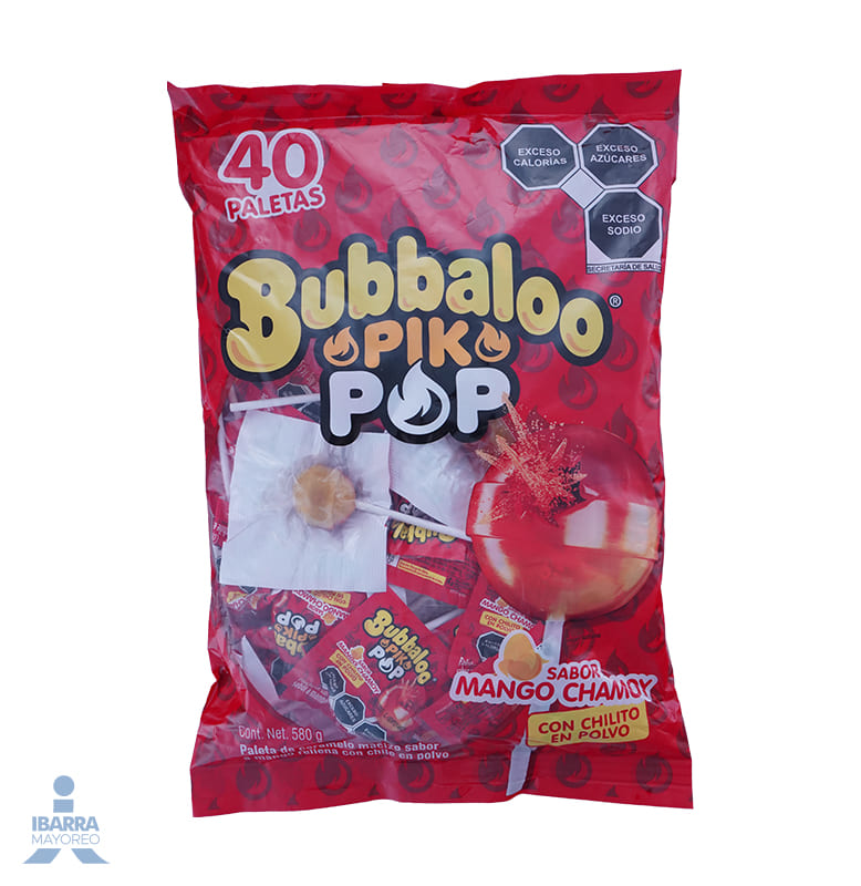 Paleta Bubbaloo Pik Pop Mango 40 pzas.