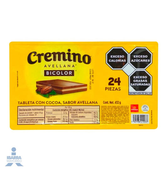 Tableta Cremino Cocoa Sabor Avellana 24 pzas.