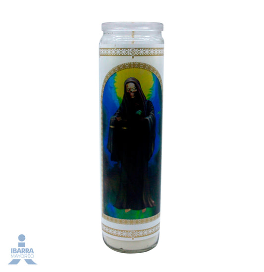 Veladora Luz Eterna Fama Santa Muerte Blanca