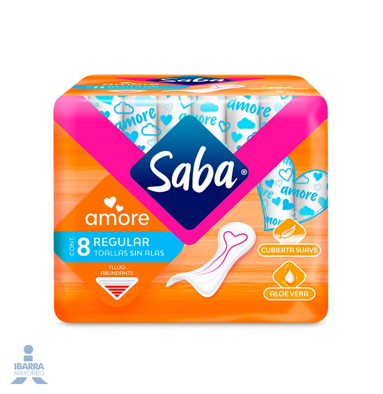 Toalla Sanitaria Saba Amore Regular sin alas 8 pzas. 