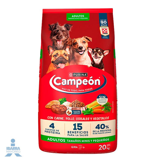 Campeón alimento seco perros adultos minis y pequeños carne y pollo 20 kg