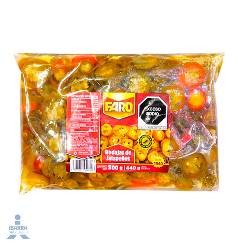 Chiles Jalapeños Rodajas Faro Bolsa 800 g