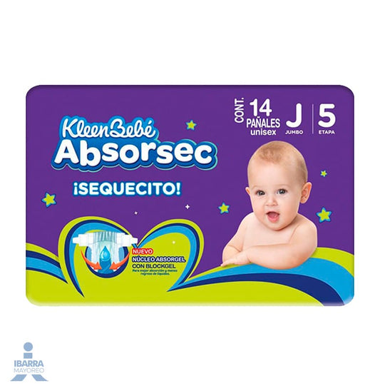 Pañal KleenBebé Absorsec Unisex Jumbo 14 pzas.
