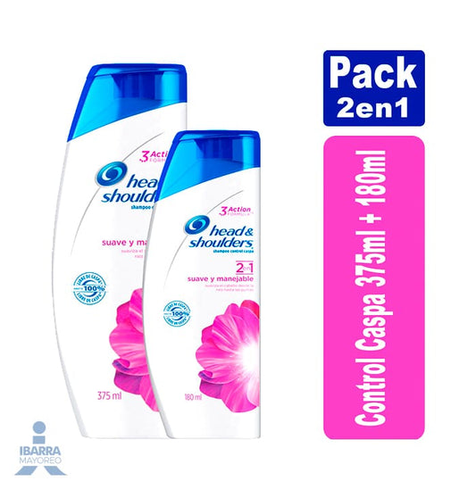 Shampoo Head & Shoulders Suave Manejable 2 en 1 375 ml + 180 ml