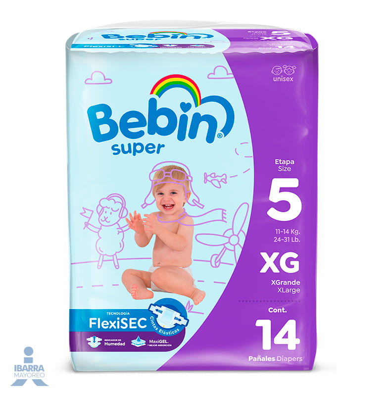 Pañal Bebin Súper Extra Grande 14 pzas.