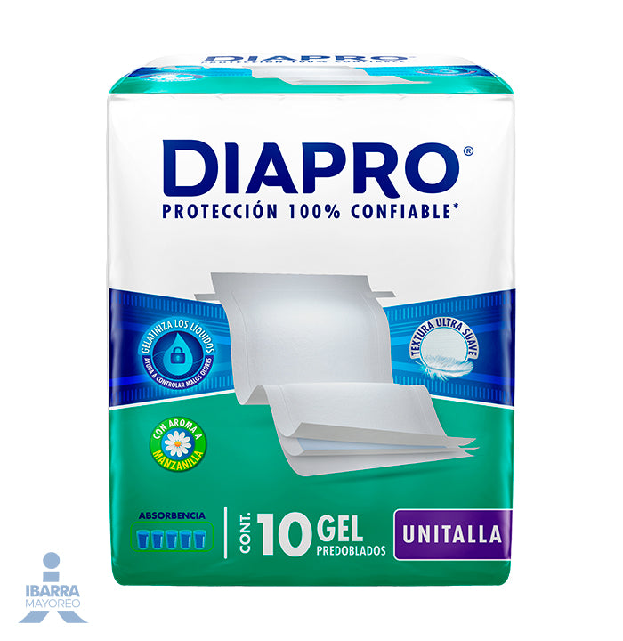 Pañal Diapro Predoblado Gel 10 pzas.
