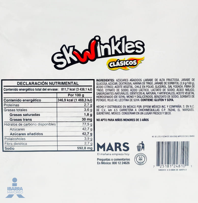 Dulce Skwinkles Clásicos Chamoy 12 pzas.