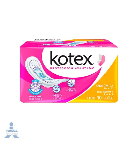 Toalla Sanitaria Kotex Anatómica sin alas 10 pzas.
