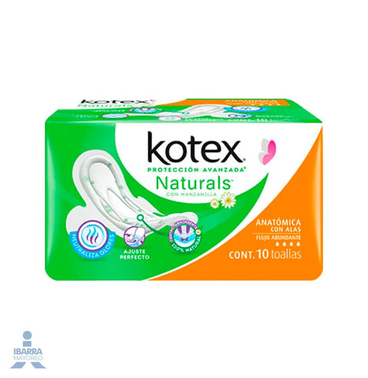 Toalla Sanitaria Kotex Anatómica Manzanilla con alas 10 pzas. 
