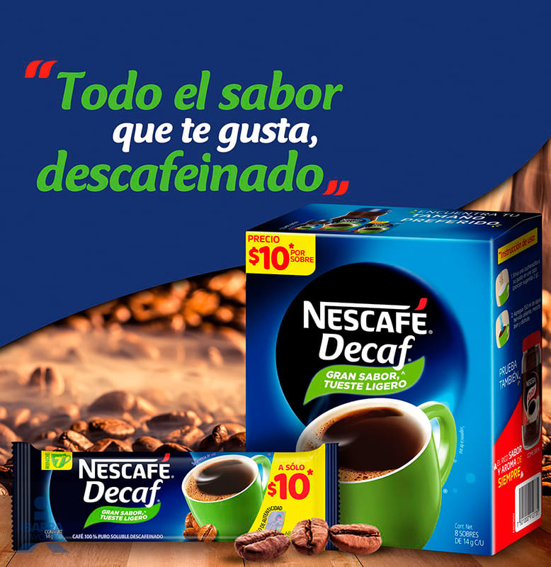 Café descafeinado soluble Nescafé Decaf 8 sobres de 14 g