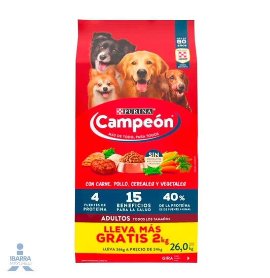 Alimento Purina Campeón Adulto Recetas Caseras 24 kg GRATIS 2 kg 