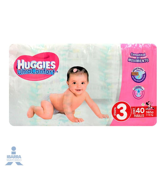 Pañal Huggies Ultraconfort Niña Etapa 3 40 pzas.