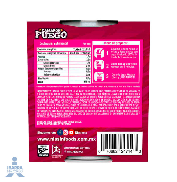 Sopa Nissin Camarón Fuego 64 g