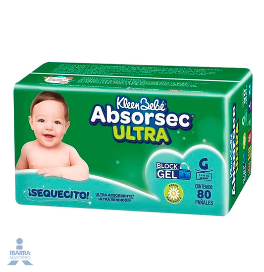 Paña KleenBebé Absorsec Ultra Grande 80 pzas.