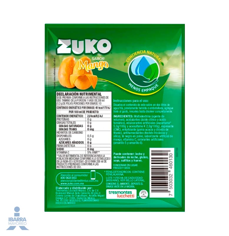 Bebida en Polvo Zuko Sabor Mango 13 g