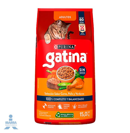 Gatina alimento seco para gatos sabor pollo a la jardinera 15 kg