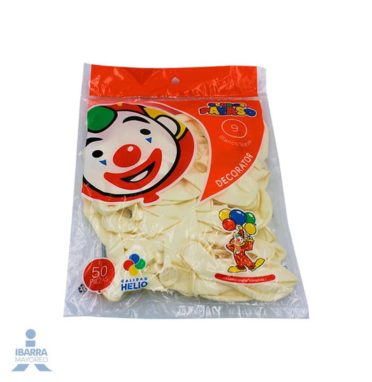 Globo Payaso Decorator Blanco no. 9 50 pzas.