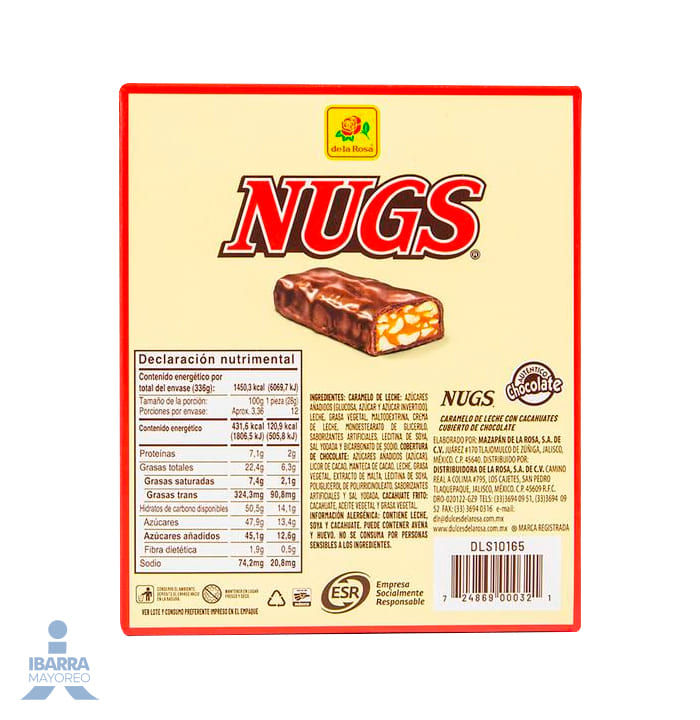 Chocolate Nugs Cacahuate y Caramelo de la Rosa 12 pzas.