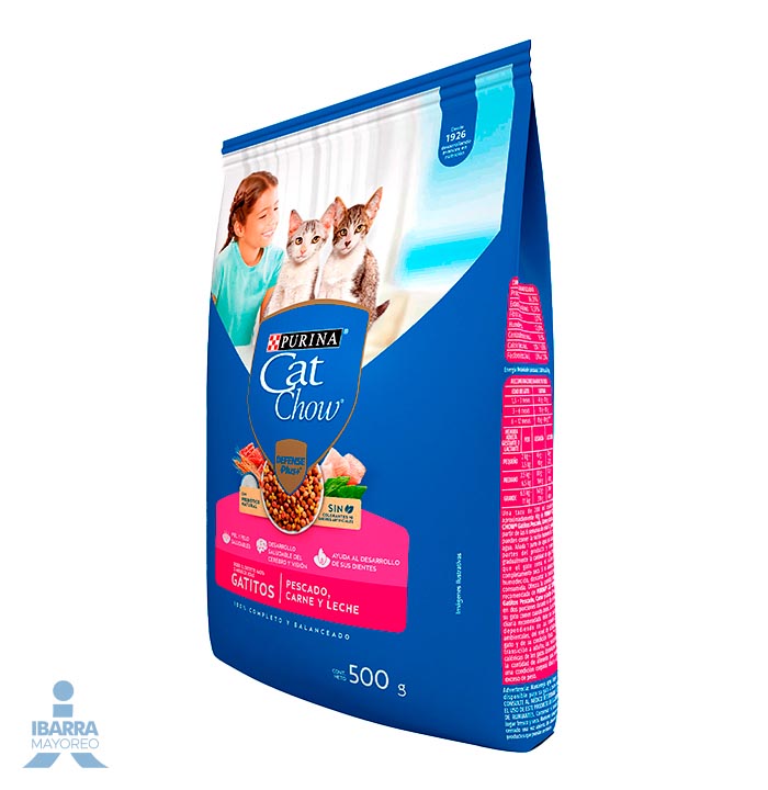Cat Chow Defense Plus alimento seco gatitos sabor pescado carne y leche 500 g