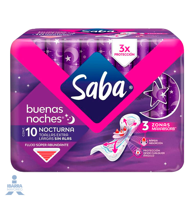 Toalla Sanitaria Saba Buenas Noches sin alas 10 pzas.