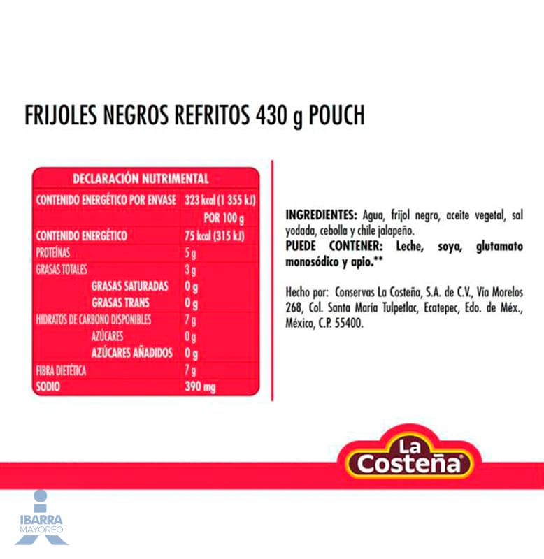 Frijol Negro Refrito La Costeña Bolsa 400 g